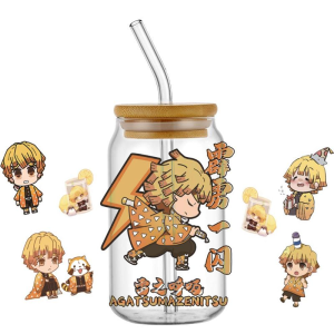 Bandai | Hotsale Anime Demon Slayer Cute 16oz UV DTF Popular 3D Transfer Cartoon Sticker Wrap Decals For Glass Can Cup Craft DIY Creative
