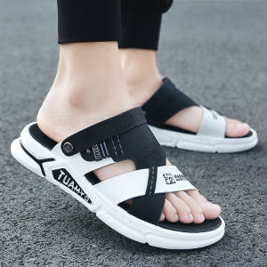 Mens Summer Casual Sandals Soft Bottom Outdoor Wearable Beach Slippers Two-Way Personality Slippers Breathable Flat Heel