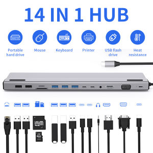 14-in-1 Type C Hub Expansion Docking Station with HDMI RJ45 USB3.0 Port PD VGA TF/SD Card Reader Audio for iPad Laptop Notebook