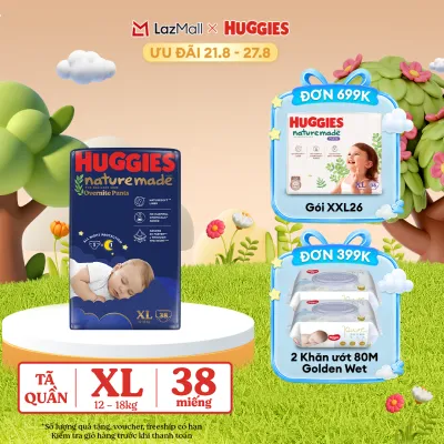 [17-24.08 QUÀ TẶNG ĐƠN 399K] Tã quần Huggies Naturemade ban đêm XL38