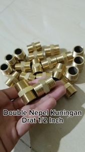 Double Nepel Nipple Kuningan Tebal Drat 1/2 inch