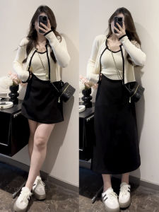 พลัสไซส์ ถัก เสื้อกั๊ก และ คาร์ดิเกน ชุด ผู้หญิง แฟชั่น พรางหุ่น เสื้อท่อนบน Ensemble ฤดูใบไม้ร่วง อินเทรนด์ เดินทางสไตล์แขนยาวคอกลม