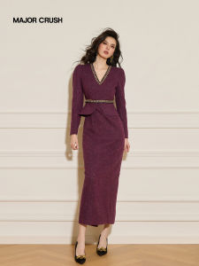 Elegant Retro Red Wine Color Long Dress