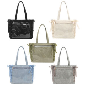 {NEW}Women PU Leather Tote Bag Bow Ribbon Shoulder Bag Transparent Handbag Travel Shopping Bag
