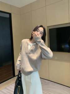 ALOHA LU | Áo Sweater Nữ Kiểu Hàn Quốc Dễ Thương Cổ Henley