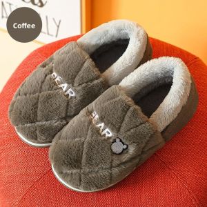 MONLEYTA | Womens Cotton Slippers Winter Indoor Warm Thick Bottom Anti-slip Block Heel Furry Shoes New 2025 Fleece Lined Slip-On Slippers
