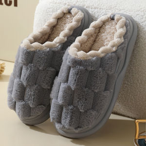 Mens Winter Indoor Home EVA Thick Bottom Anti-slip Couple Warm Home Use Fleece Lined Cotton Slippers Womens Slip-On Shoes