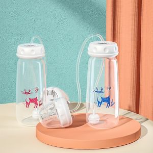 1pc 5oz/150ml Hands-Free PP Feeding Bottle with Straw Brush Self-Feeding Normal-Neck Baby Bottle Set.