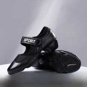 SHIPAILUO | Womens Square Dance Shoes Soft Bottom Low Heel Breathable Leather Surface Sticky Tape Middle Age And Elderly Dancing Shoes