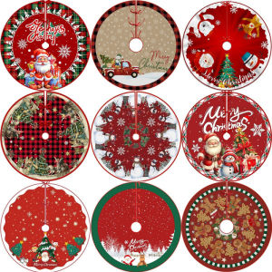 VIKAMA Christmas Tree Skirt Santa Claus Large Red Plaid Tree Xmas Tree Mat for Christmas New Year Holiday Party Decoration