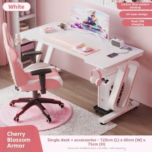 MUYISHENG | Pink Gaming Desk Set Home Easy Setup Desk