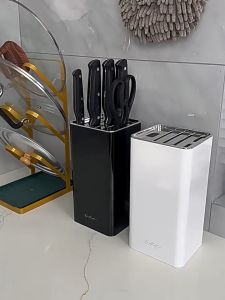 【SKIT SG】Minimalist Kitchen Knife Holder for Safe Knife Storage Countertop Organizer Universal Knife Block with Scissor Holder Kitchen Knife Block Black White Knife Rest Space Saving Knife Holder Knife Rack