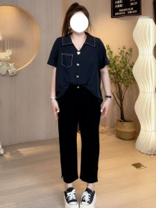 Loose Slimming Womens Summer Shirt French Contrast Color Collar Short Sleeve Polo Neck Chiffon Blouse Korean Style plus Size