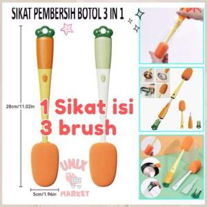 SIKAT PEMBERSIH BOTOL BAYI 3IN1 / SIKAT GELAS TUMBLR SIKAT BOTOL MINUM ANAK GAGANG PANJANG 3 in 1