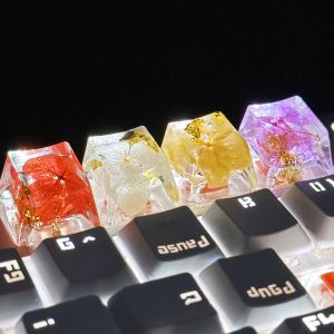 1Pcs Translucent Epoxy DIY Keycap with Dry Flowers And Leaves Design Universal Cross Axis Mechanical Keyboard Accessory