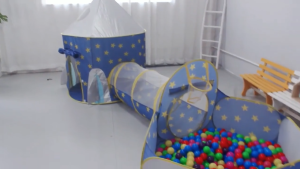 เต็นท์อุโมงค์ 3in1 (มีขายพร้อมบอล) สีฟ้า/สีแดง มีสระลูกบอล บ้านบอลพร้อมห่วงบาสเกตบอล สำหรับเด็ก