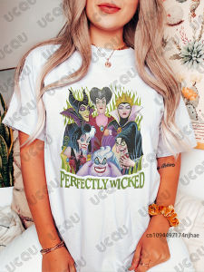 ฮาโลวีนดิสนีย์ซีรีส์แม่มดร้ายกาจกราฟิกพิมพ์เสื้อยืดผู้หญิงฤดูร้อนแขนสั้นเสื้อยืดลำลองสตรีทแวร์ Y2K ท็อปส์