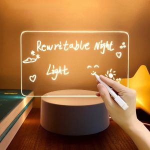 USB Note Board Lamp with Erasable Pen Led Night Light Desktop Decoration Night Lamp Creative Rewritable Transparent Acrylic Electronic Message Board Light Luminous