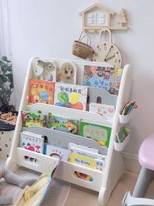 SG STOCK- 2 In 1 Kids Toddles Cute Large Book Shelf 4 Tiers Book orgarnizer Toodle Book Shelf Toy Orgarnizer Space Saver Storage Box Storage Box Drawer Organizer