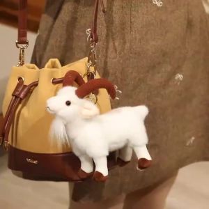 Hot Realistic Goat Plush Toy Bag Pendant Lifelike Simulation Mountain Stuffed Animal Doll Soft Fluffy Ram Plushie Birthday Gift