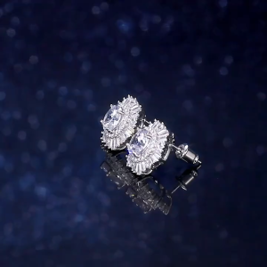 Kawaii Full-Pavé Zircon Flower Earrings Sparkling Floral Studs for Wedding & Office Wear Cute Bridal Jewelry