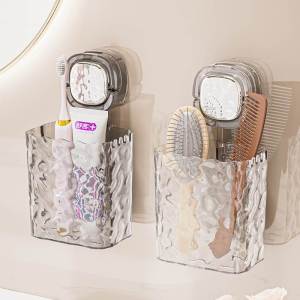 Bathroom Wall-Mounted Storage Box Child Safety Toothbrush Comb Holder No-Drill Suction Cup Shelf Kitchen Organizer Plastic