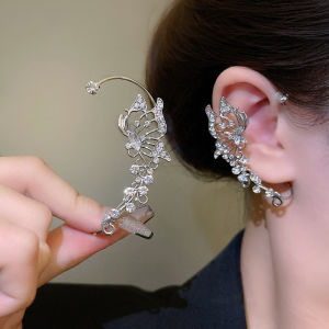 【♡Lovely girls house♡】Fashion Exquisite Crystal Hollow Butterfly Wings Ear Clips for Women Korean Sweet Sparkling Rhinestone Clip Earrings