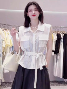 Fashionable Sleeveless Waist-Cinching Shirt Womens Summer 2025 New Style Elegant Slimming Top Quality Material Polo Collar