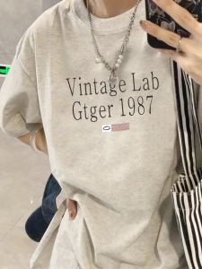 American Retro Loose Cotton Short Sleeve T-Shirt Women Summer Large Size Trendy Brand INS Design Sensation Small Audience Top