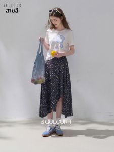 3COLOUR·S | Summer Floral Irregular Ruffles Chiffon Skirt