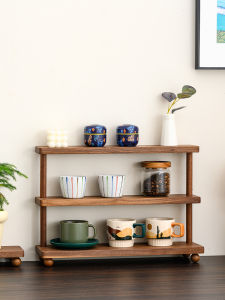 ชั้นวางของขนาดเล็ก Black Walnut Wood Coffee Corner Cup Holder ชั้นวางของแบบมีค่าสินค้าเพื่อการจัดวางของในบ้าน