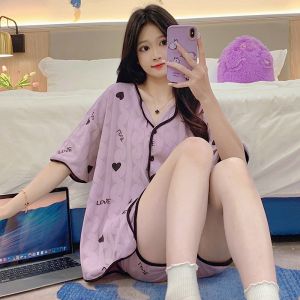 MiiOW | Cat Lady Summer Ice Silk Sleepwear Womens Thin Short Sleeve With Chest Pad Cool Feeling Home Clothes Can Be Worn Outside Shorts