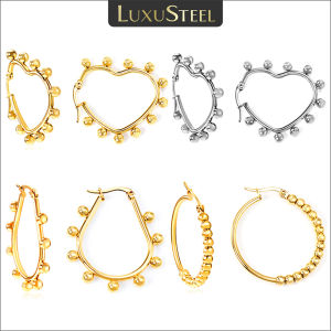 Luxusteel เครื่องประดับหูห่วงลูกปัดสแตนเลสทรงกลมสำหรับผู้หญิงหญิงสาวเครื่องประดับหูเนื้อโลหะรูปทรงหัวใจรูปไข่