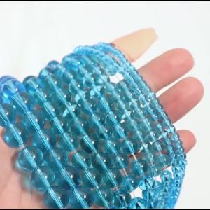 1strand/lot Lake Blue Round Glass Beads Crystal Beads Loose Spacer Beads For Jewelry Making DIY Necklace Bracelet Accessories