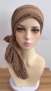 Solid Color Crinkle Women Hijabs Soft Stretch Muslim Turban Hats Headscarf Lady Bandana Caps Underscarf Islamic Hair Loss Cap