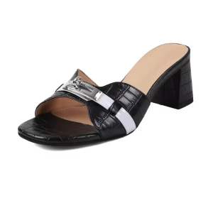 #J-1 New Korean Fashionable Open Toe Crocodile Leather Metal Decoration Strap Heels (2.5 INCH)