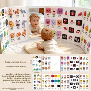 XIONGBUFAN | Head Lifting Practice Early Education Cognition Toy for 0-3 Months Infants Folding Screen Mirror