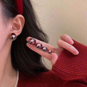 Vintage Red Pearl Stud Round Earrings for Women Sweet Imitation Pearl Temperament Earings Gifts