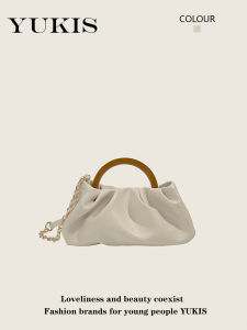 2025 New Womens Handbag Wooden Handle Folded Cloud Mini Crossbody Bag Trendy Single Shoulder Slanting Bag Soft PU Leather
