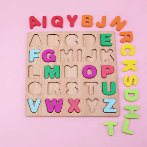 Mainan Puzzle Kayu 3D Huruf Angka Bentuk Geometri