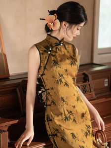 Young Womens New Chinese Style Cheongsam Sleeveless Midi Dress Daily Wear Vintage Feel Improved Version Floral Print Gown