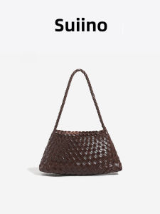 Suiino Handcrafted Leather Basket Style Handbag Single Shoulder Bag French Style Underarm Bag Soft Cowhide English Style Bag