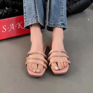 SAK Elegant Womens Flat Sandals with Gold Accents and Open Toe Design AK-21 SIZE 35-40