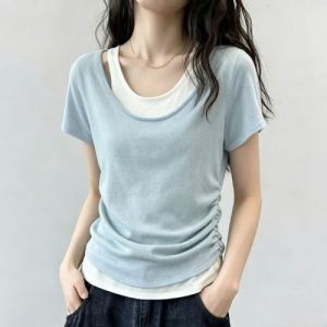 Flattering Icy Silk Illusion Layered Top Slim Design
