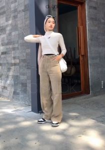 DISYAK - Cargo Pants Loose Highwaist Jeans Non-Stretch Cappucino 116-216