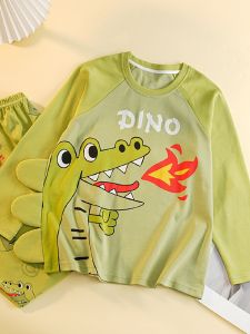 SHAPRA | Boys Dinosaur Print Cotton Long Sleeve Sleepwear Set
