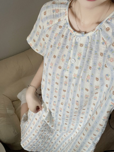 Cute Bear Pajamas Womens Long Dress Summer K-style Loose Sweet for Outer Wear Long Dress Thin Homewear