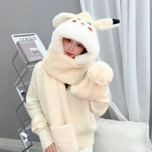 Kuromi Childrens Winter Hat Scarf Set Fleece Lined Warm Integrated Bodysuit Windproof Ear Protection Girls Cute Design