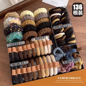 136pcs Hair rope set 2025 new rubber band womens hair rope high elasticity durable hair ring
