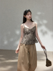 Cantonstory | Retro Coffee Brown Leopard Pattern V-Neck Sleeveless Womens Vest